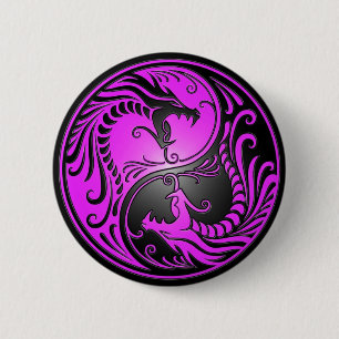 Badge Rond 5 Cm Dragons, pourpre et noir de Yin Yang