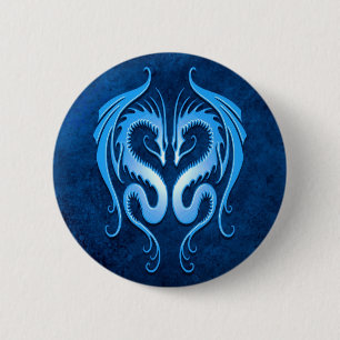 Badge Rond 5 Cm Dragons tribaux, bleus