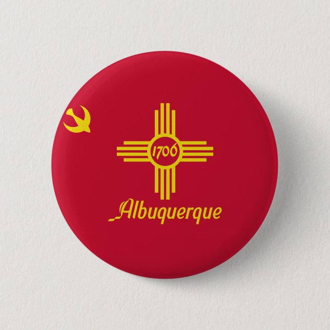 Badge Rond 5 Cm Drapeau Albuquerque, Nouveau-Mexique Bouton Pinbac (Devant)