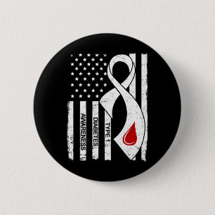 Badge Rond 5 Cm Drapeau américain au ruban gris vintage pour le di