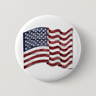 Badge Rond 5 Cm Drapeau américain avec grain de bois