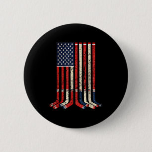 Badge Rond 5 Cm Drapeau américain bâtons de hockey joueur de hocke