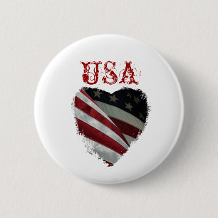 Badge Rond 5 Cm Drapeau américain de coeur