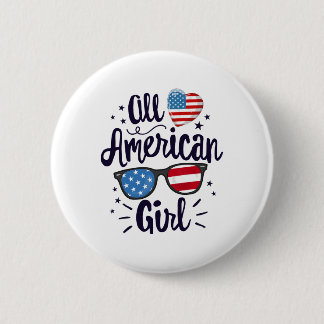 Badge Rond 5 Cm Drapeau américain de filles 4 juillet