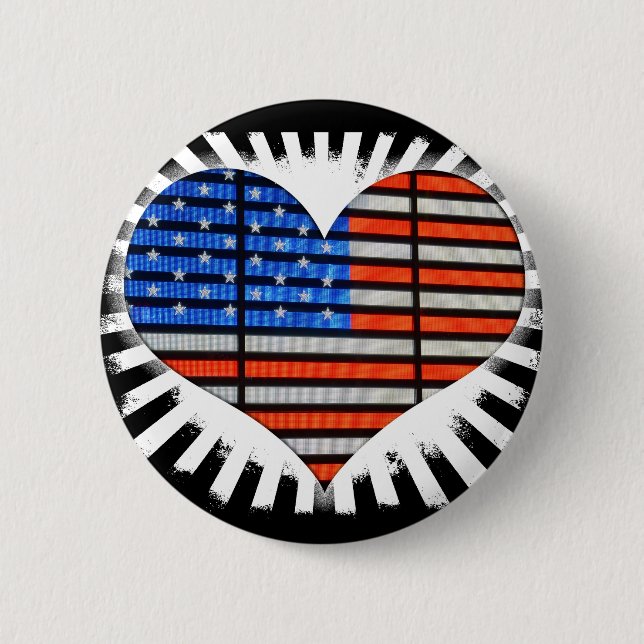 Badge Rond 5 Cm Drapeau américain du coeur patriotique (Devant)