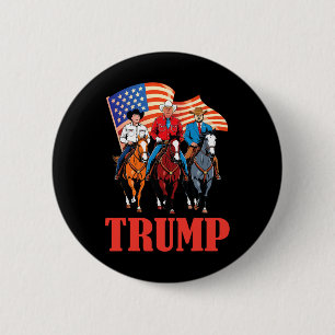 Badge Rond 5 Cm Drapeau américain Équipe Trump Cowboy Chevauchant