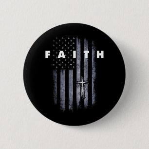 Badge Rond 5 Cm Drapeau américain grunge et croix de foi chrétienn