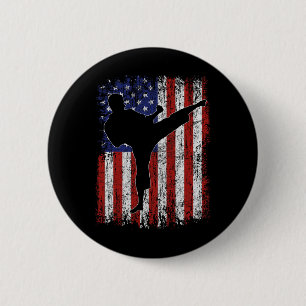 Badge Rond 5 Cm Drapeau Américain High Kick Karate Silhouette Part