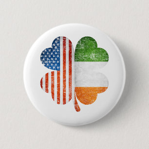 Badge Rond 5 Cm Drapeau américain irlandais Shamrock Usa Irlande