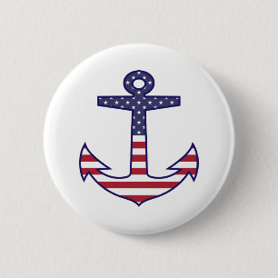 Badge Rond 5 Cm Drapeau américain patriotique Ancre nautique