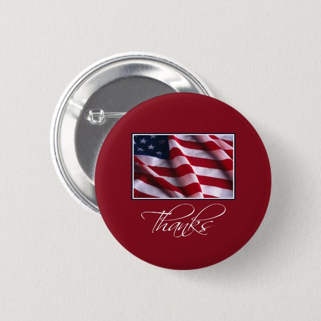 Badge Rond 5 Cm Drapeau américain patriotique merci en rouge (Devant & derrière)