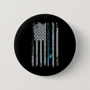 Badge Rond 5 Cm Drapeau Américain Pêche Pêcheur Vintage