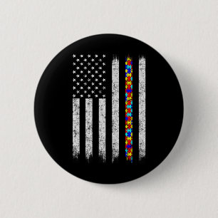 Badge Rond 5 Cm Drapeau américain sensibilisation sur l'autisme