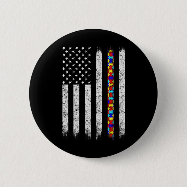 Badge Rond 5 Cm Drapeau américain sensibilisation sur l'autisme (Devant)