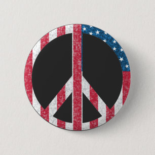 Badge Rond 5 Cm Drapeau américain Signe de paix Vintage Rouge Blan