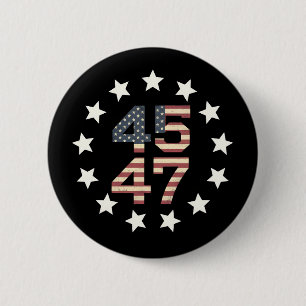 Badge Rond 5 Cm Drapeau américain vintage Trump 45 47 étoiles USA