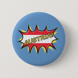 Badge Rond 5 Cm Drapeau Autriche Kapow Étoile de style comique