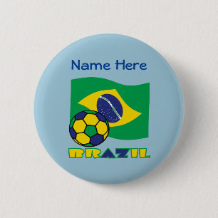 Badge Rond 5 Cm Drapeau brésilien Soccer Ball Bleu Personnalisatio