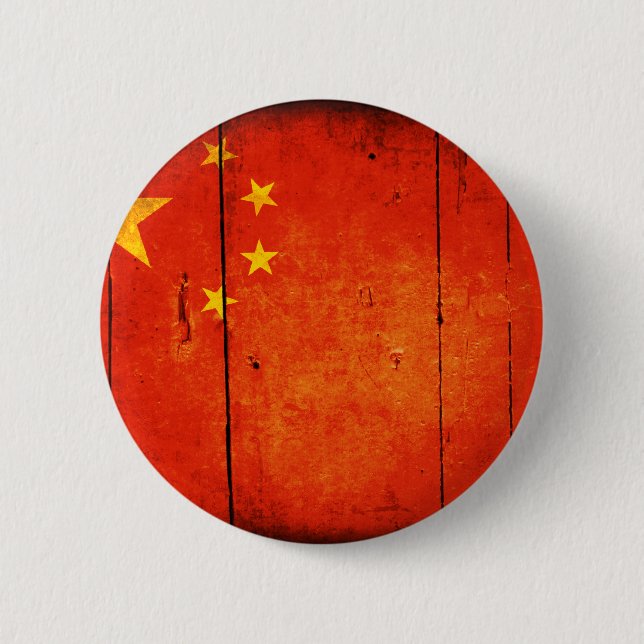 Badge Rond 5 Cm Drapeau chinois en bois (Devant)