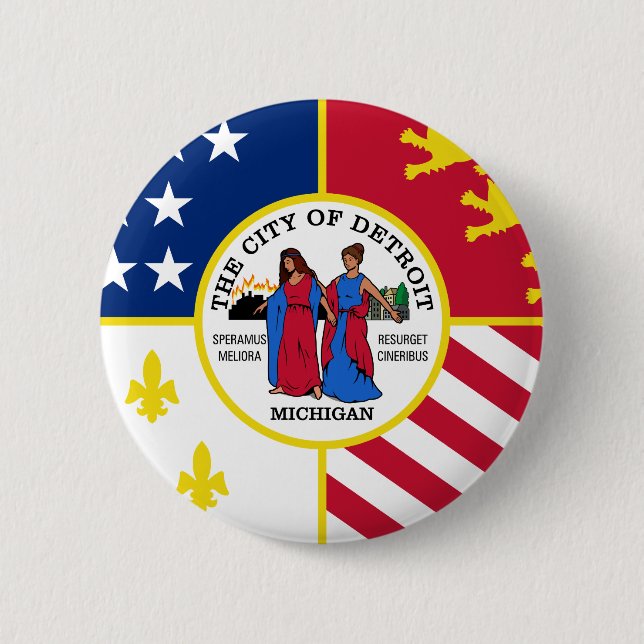 Badge Rond 5 Cm Drapeau de Detroit, Michigan (Devant)