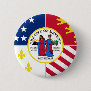 Badge Rond 5 Cm Drapeau de Detroit, Michigan