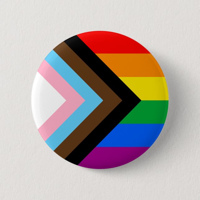 Badge Rond 5 Cm Drapeau de fierté de progrès LGBTQ+ (Devant)