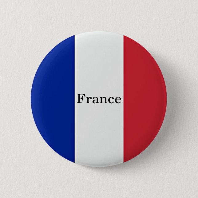 Badge Rond 5 Cm Drapeau de France, étiqueté, (Devant)