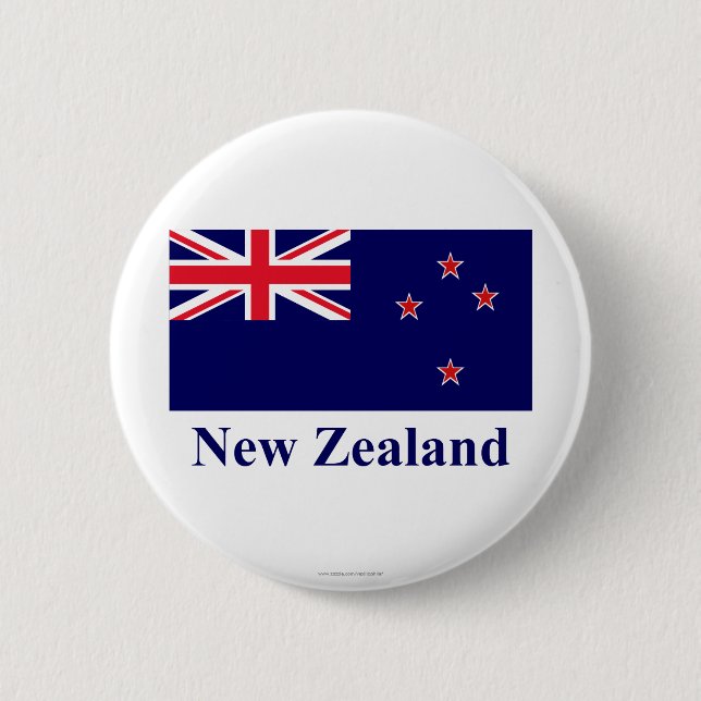 Badge Rond 5 Cm Drapeau de la Nouvelle Zélande avec le nom (Devant)
