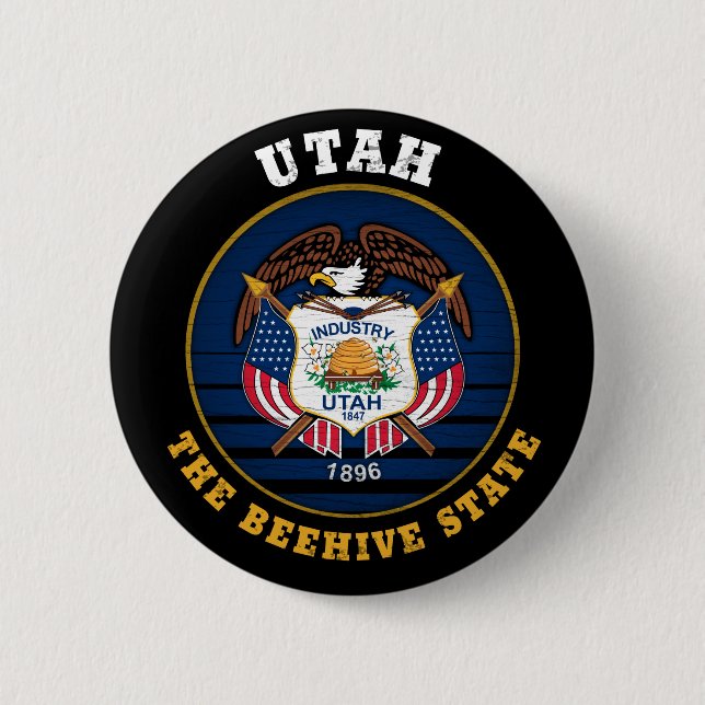 BADGE ROND 5 CM DRAPEAU DE L'ÉTAT D'UTAH BEEHIVE (Devant)