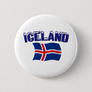 Badge Rond 5 Cm Drapeau de l'Islande (w/inscription)
