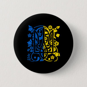 Badge Rond 5 Cm Drapeau de l'Ukraine Symbole Flore Tournesol Fiert