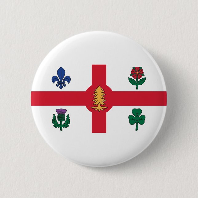Badge Rond 5 Cm Drapeau de Montréal, Bouton du Québec (Devant)
