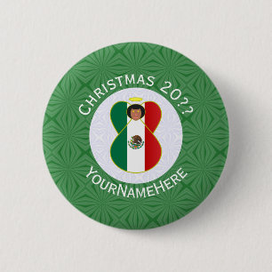 Badge Rond 5 Cm Drapeau de Noël ange mexicain personnalisé