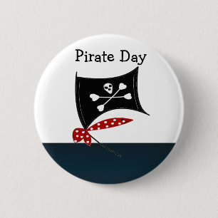 Badge Rond 5 Cm Drapeau de pirate avec os croisés