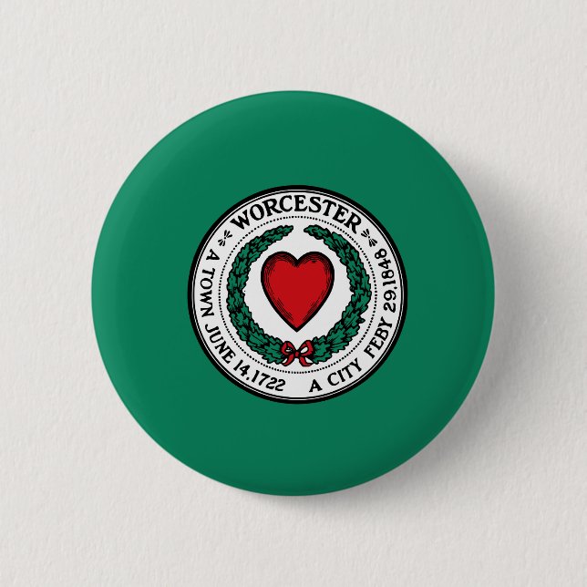 Badge Rond 5 Cm Drapeau de Worcester, le Massachusetts (Devant)