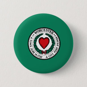 Badge Rond 5 Cm Drapeau de Worcester, le Massachusetts