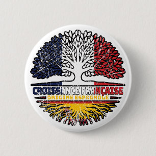 Badge Rond 5 Cm Drapeau des racines d'arbre d'Espagne espagnol fra