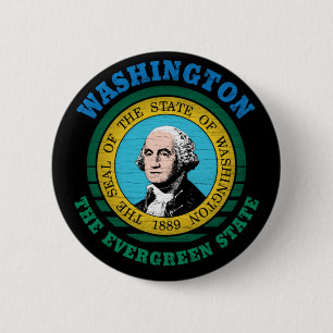 BADGE ROND 5 CM DRAPEAU D'ÉTAT À FEUILLAGE PERSISTANT DE WASHINGTO