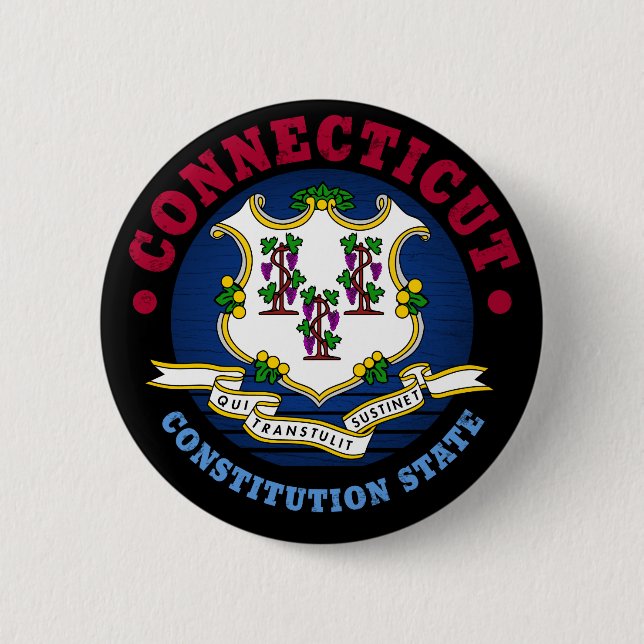 BADGE ROND 5 CM DRAPEAU D'ÉTAT CONSTITUTION CONNECTICUT (Devant)