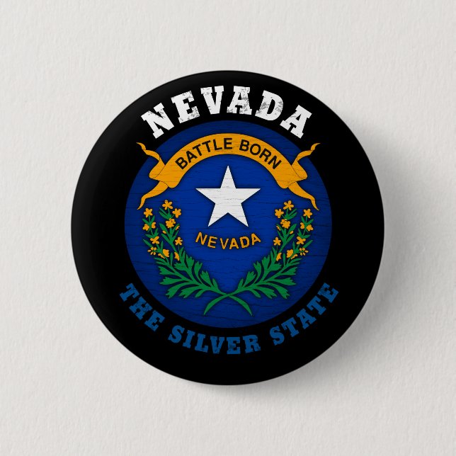 BADGE ROND 5 CM DRAPEAU D'ÉTAT D'ARGENT NEVADA (Devant)
