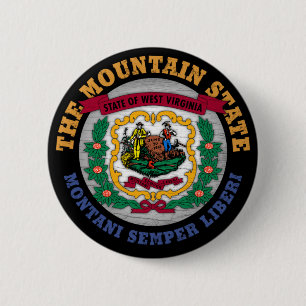 BADGE ROND 5 CM DRAPEAU D'ÉTAT DE LA MONTAGNE DE VIRGINIE OCCIDENT