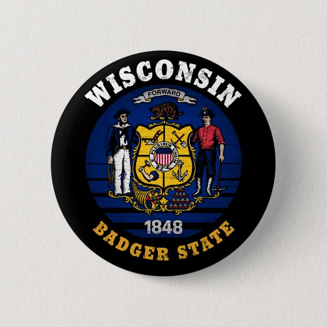 BADGE ROND 5 CM DRAPEAU D'ÉTAT WISCONSIN BADGER (Devant)