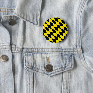 Badge Rond 5 Cm Drapeau diamant de Bavière noire et jaune Motif