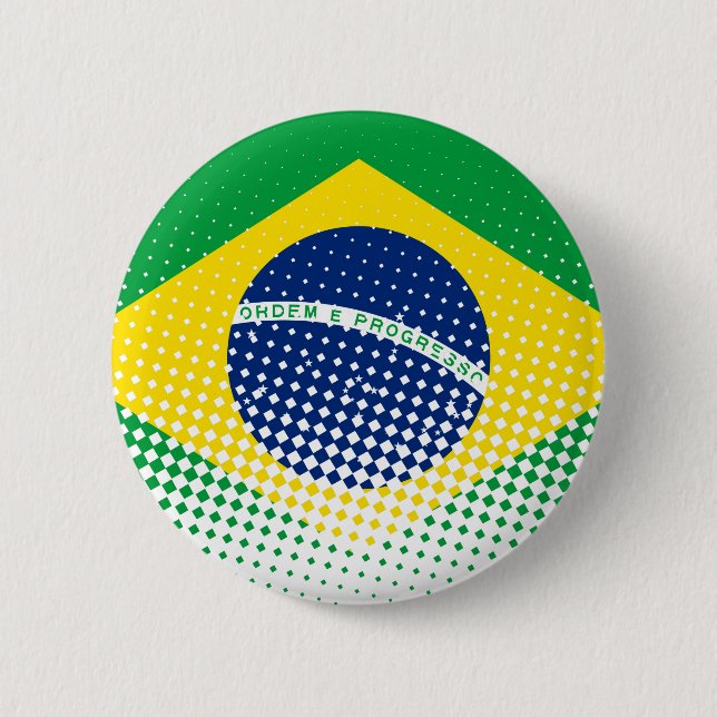 Badge Rond 5 Cm Drapeau Du Brésil Avec Effet Halftone (Devant)
