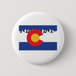 Badge Rond 5 Cm Drapeau du Colorado avec des montagnes