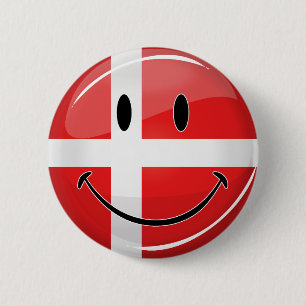 Badge Rond 5 Cm Drapeau du Danemark souriant