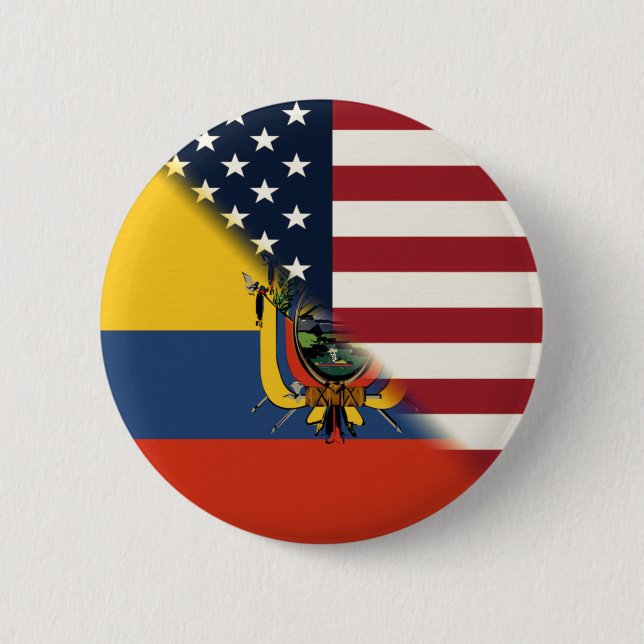 Badge Rond 5 Cm Drapeau équatorien | Demi Équateur USA (Devant)