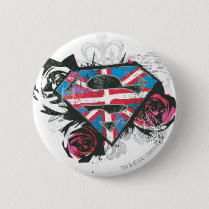 Badge Rond 5 Cm Drapeau et roses britanniques de Supergirl