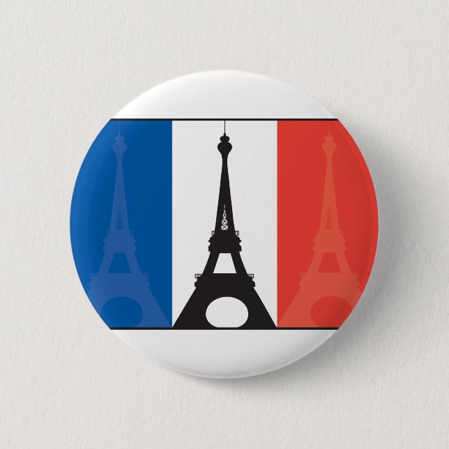 Badge Rond 5 Cm Drapeau et Tour Eiffel français (Devant)