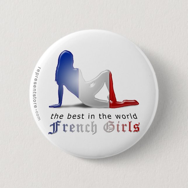 Badge Rond 5 Cm Drapeau français de silhouette de fille (Devant)